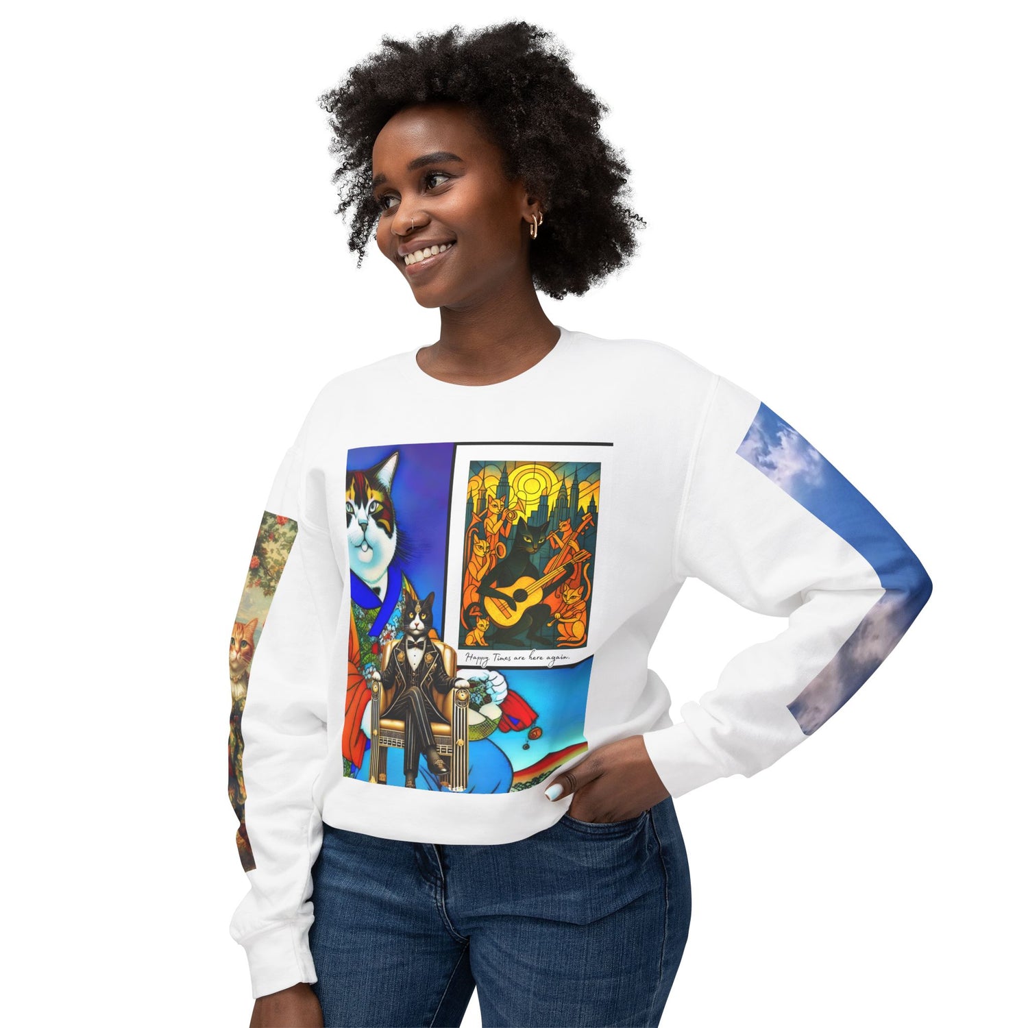 Colorful Cat Art Unisex Lightweight Sweatshirt - Fun & Quirky Design for Cat Lovers - planetplanasspace