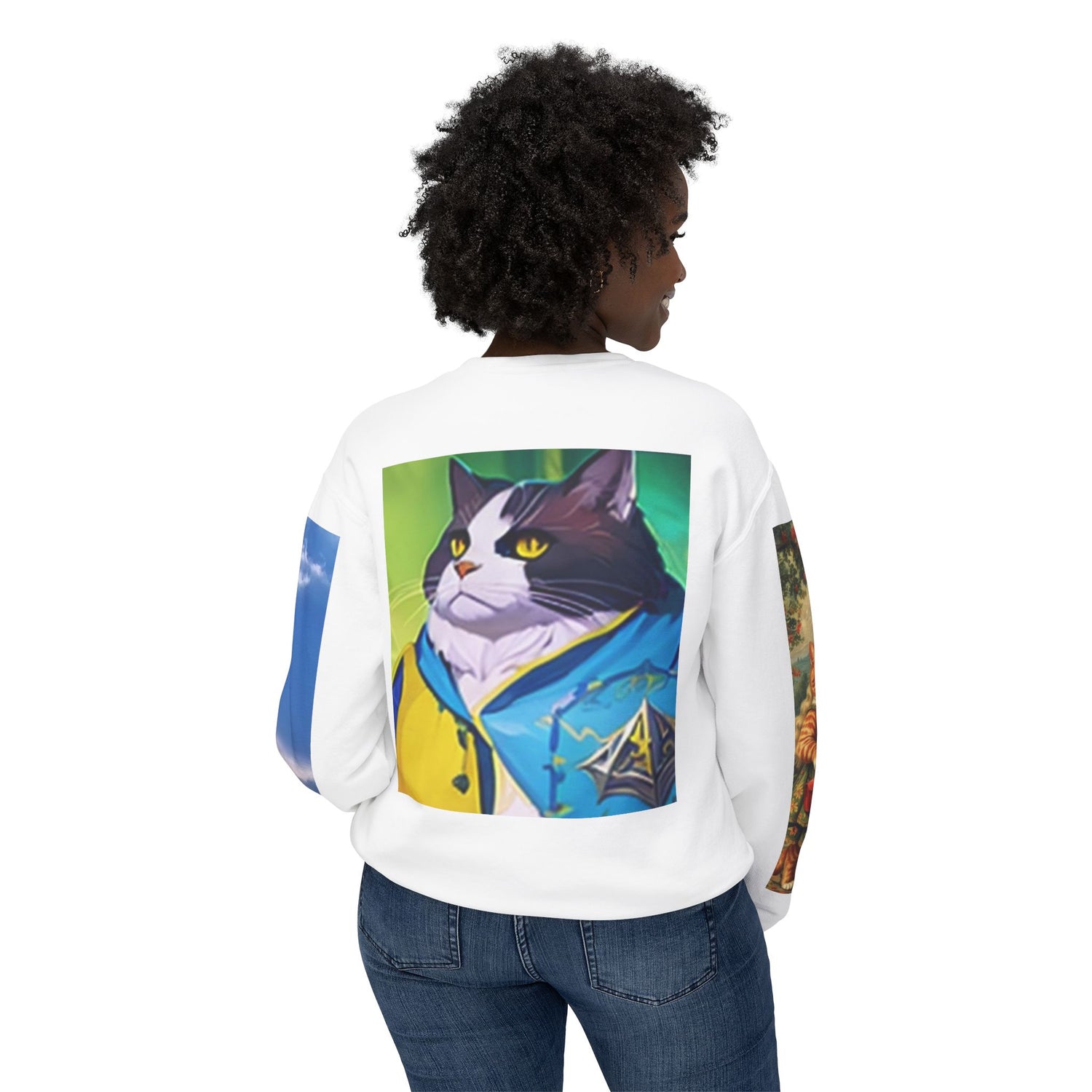 Colorful Cat Art Unisex Lightweight Sweatshirt - Fun & Quirky Design for Cat Lovers - planetplanasspace