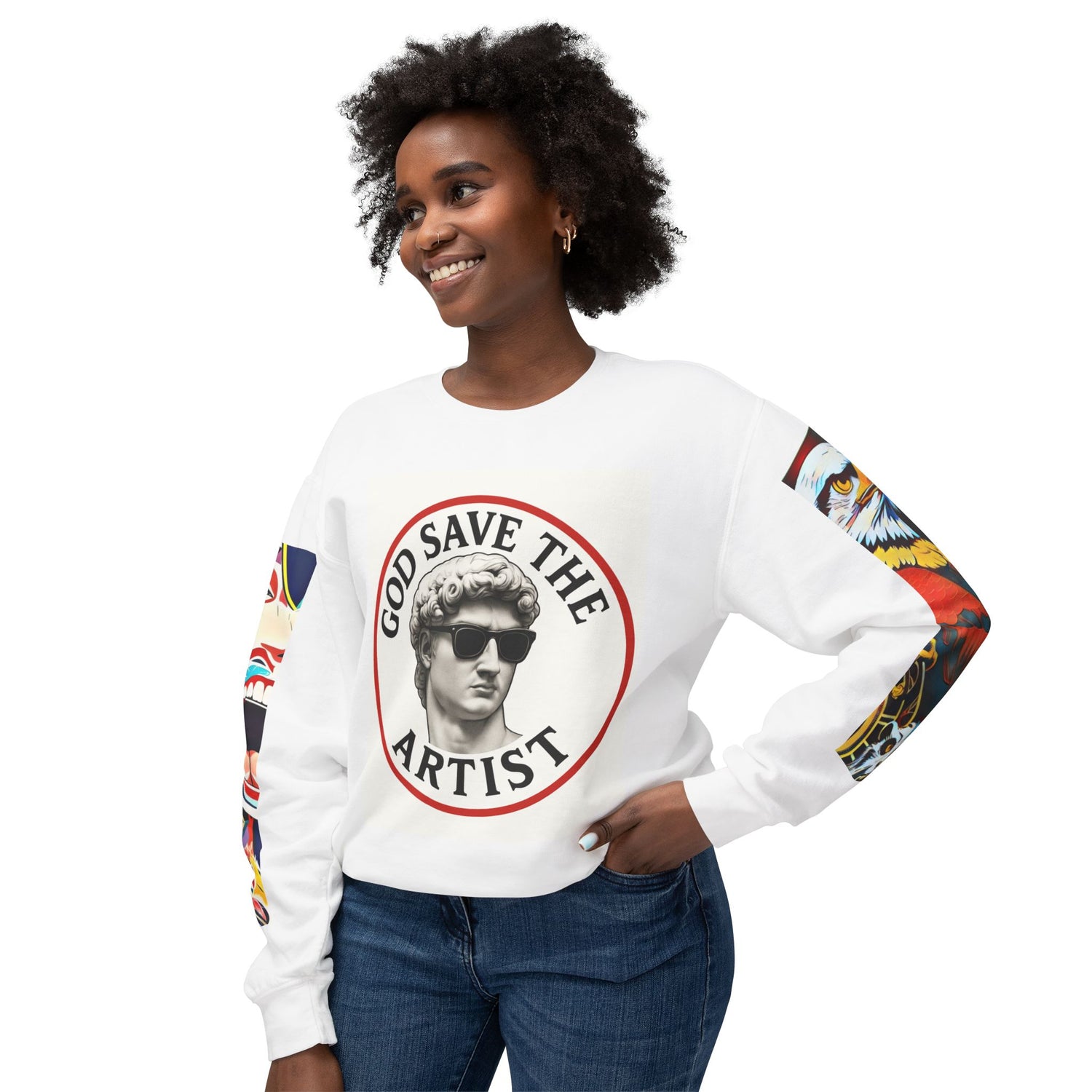 Rockstar Cat Crewneck Sweatshirt - Unisex Lightweight Music Apparel - planetplanasspace