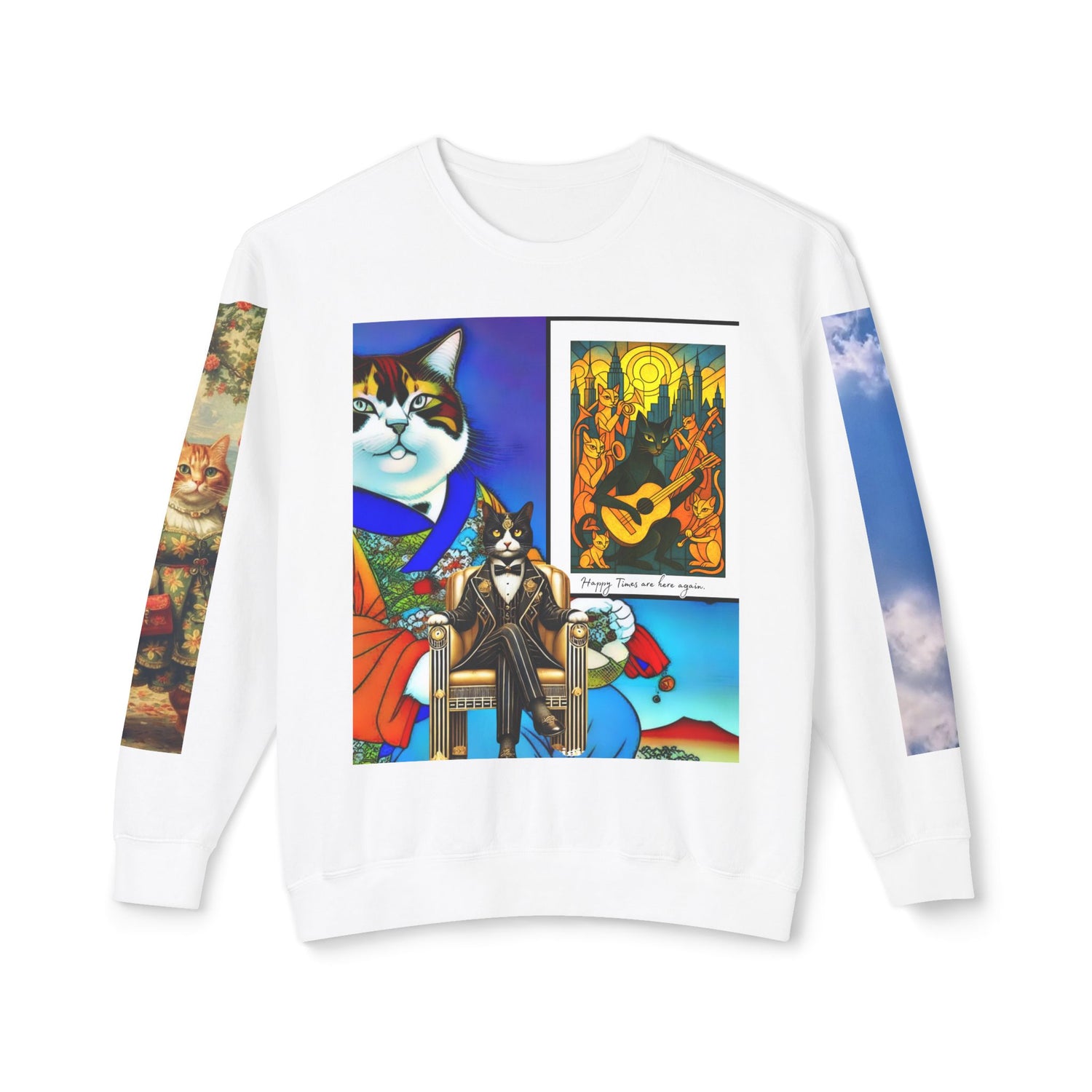 Colorful Cat Art Unisex Lightweight Sweatshirt - Fun & Quirky Design for Cat Lovers - planetplanasspace